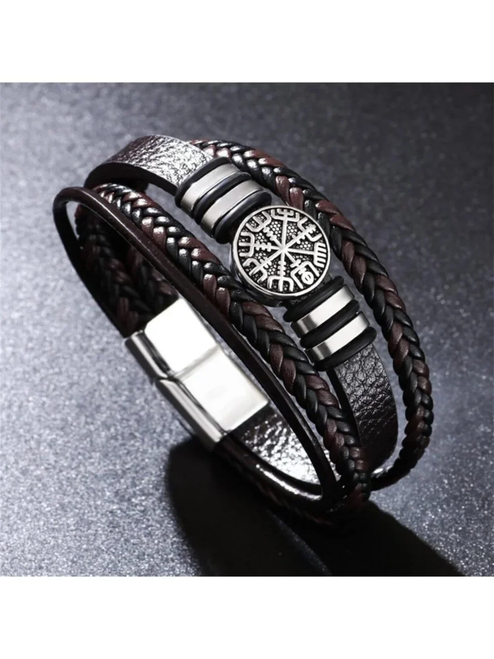 Norse Rune Leather Bracelet for Men | Braided PU Rope Cuff, Viking Jewelry Gift